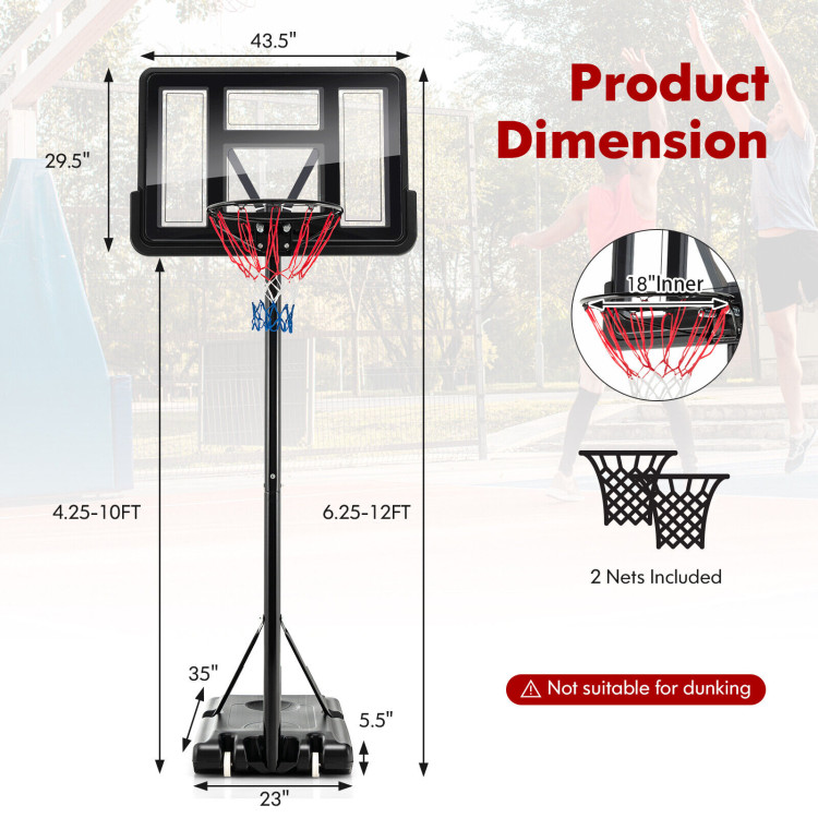 4.25-10 Feet Adjustable Basketball Hoop System with 44 Inch BackboardCostway Gallery View 4 of 10